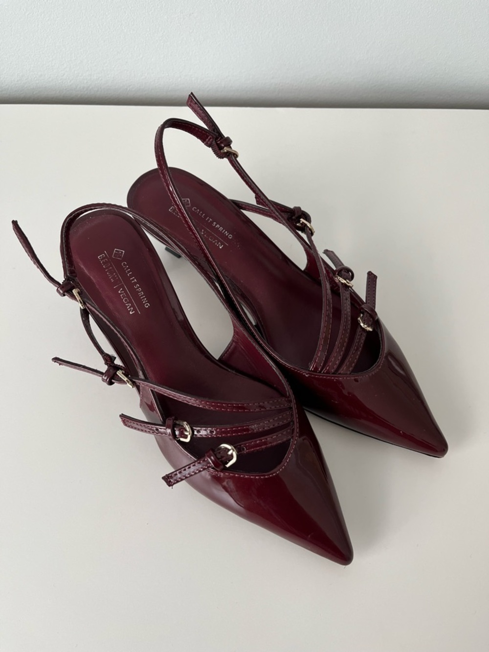 Call it Spring Burgundy Sling Back Kitten Heels